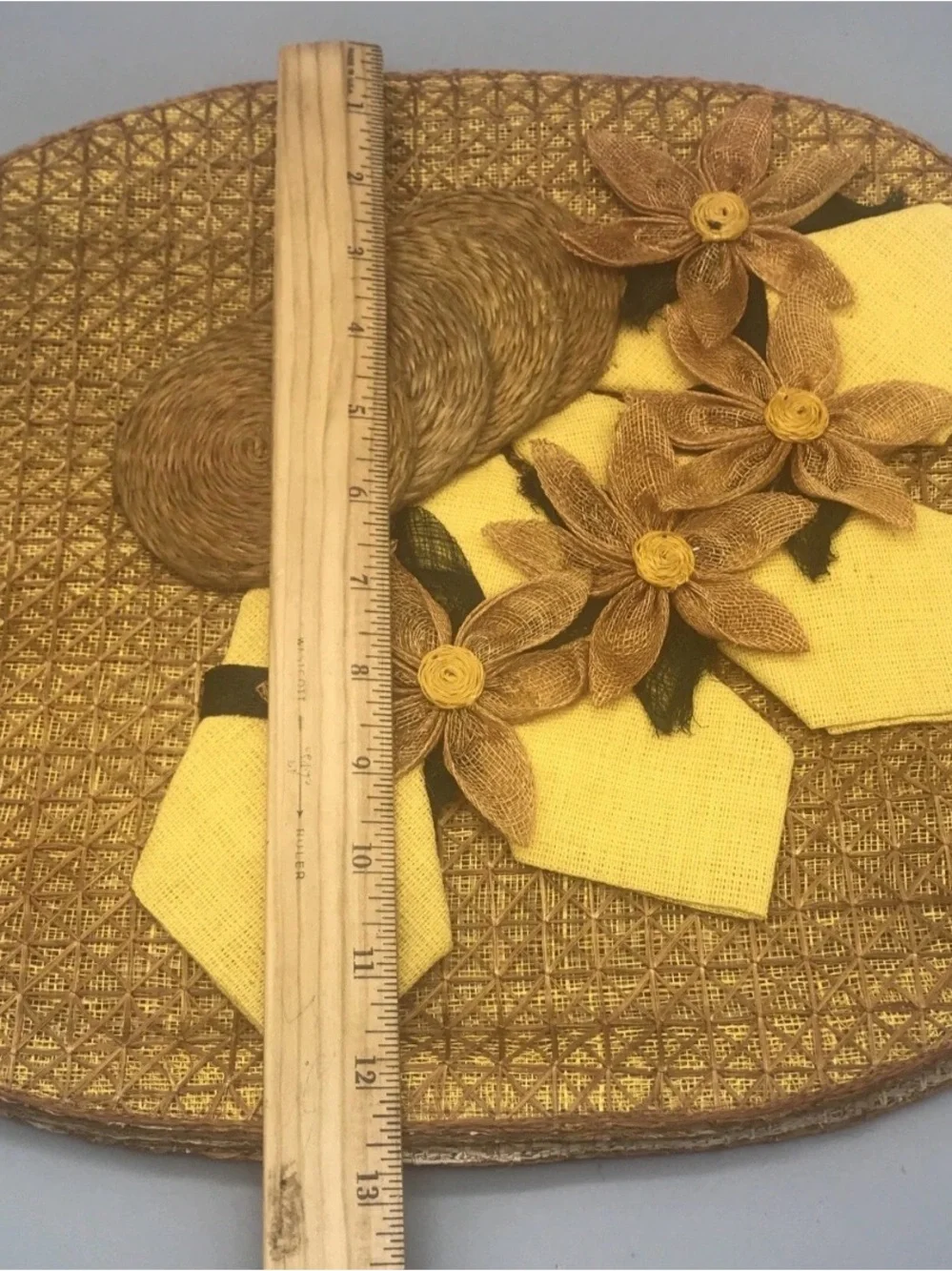 Vintage Woven Pineapple Placemats Set Of 4 Coasters Napkins Flowers Set Tiki Mat